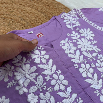 Maysa Soft Rayon Handwork Chikankari Kurti - Purple Colour
