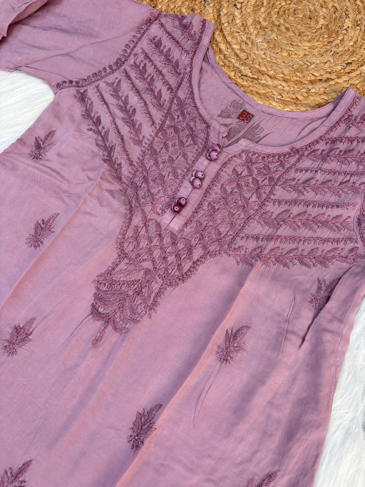Zimal Dyeable Soft Rayon Chikankari Short Kurti - Mauve Colour