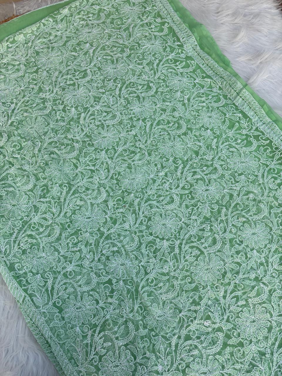 Shehnaz Georgette Full Jaal Saree with Unstitched blouse - Green Colour