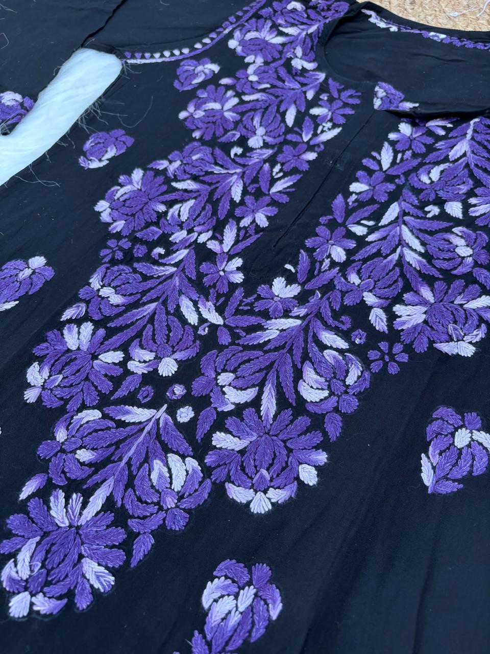 Rida Rayon Handwork Chikankari Kurti Set - Purple Colour