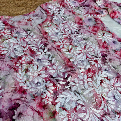 Fiza Pure Cotton Floral Lucknowi Chikankari Kurti - Pink Colour