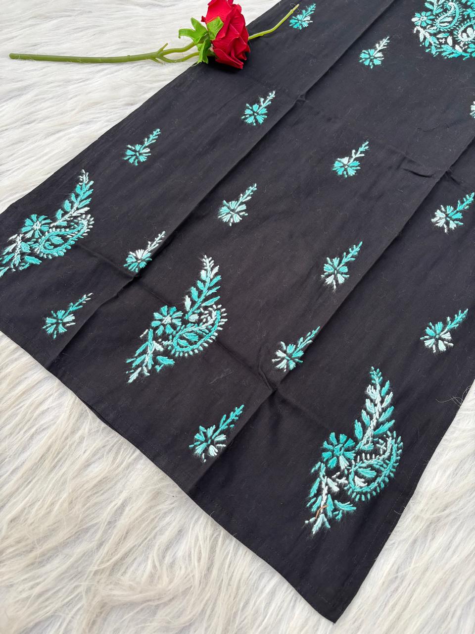 Maryam Handwork Cotton Lucknowi Chikankari Kurti - Sea Green Colour