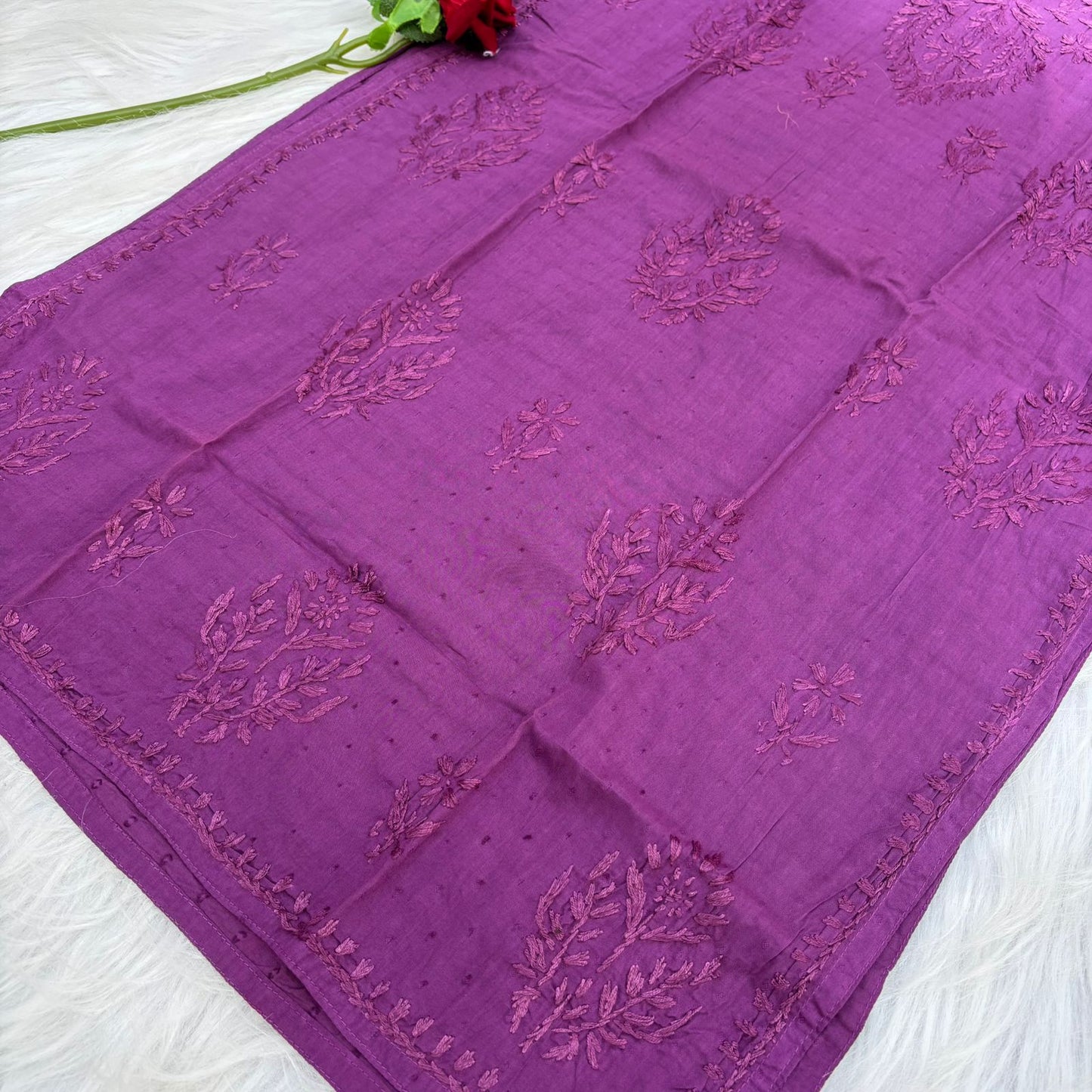 Tuba Ombre Shaded Dobby Cotton Chikankari Kurti - Wine Colour