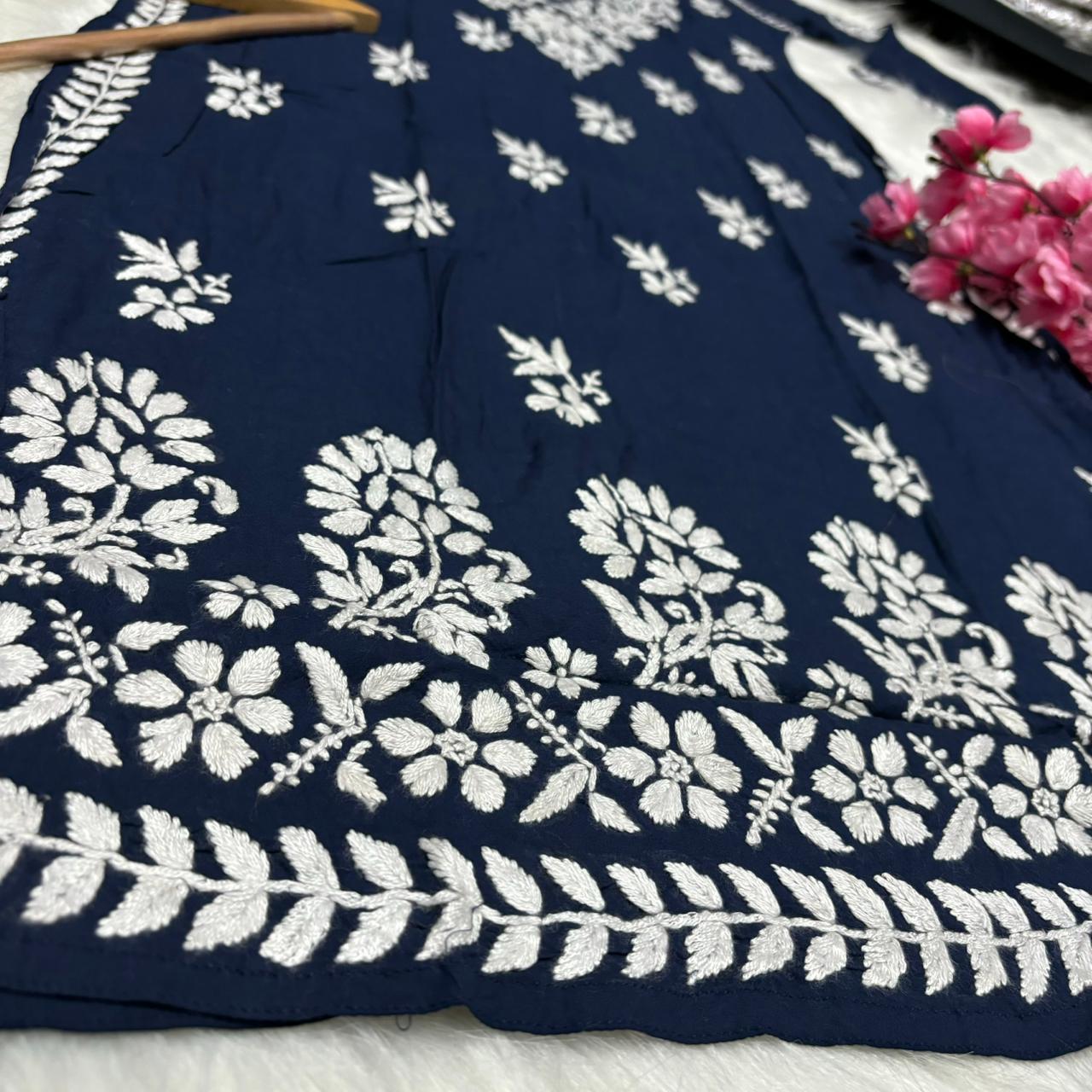 Avneet Kaur Inspired Modal Chikankari Kurti - Navy Blue colour