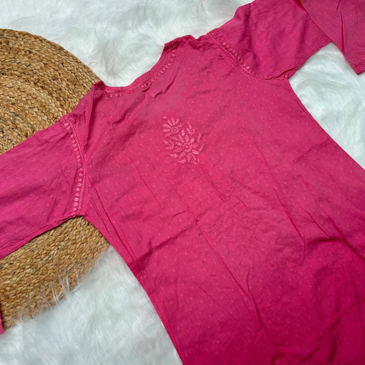 Adaah Ombre Shaded Dobby Cotton Chikankari Kurti - Gazri colour