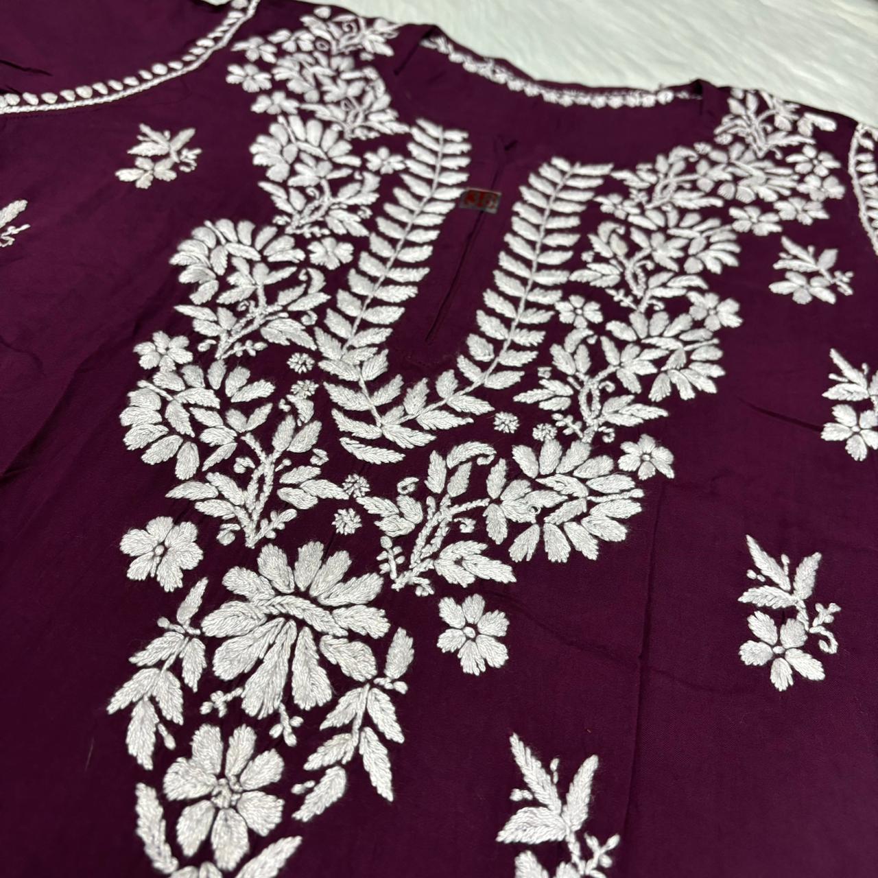 Avneet Kaur Inspired Modal Chikankari Kurti - Wine colour