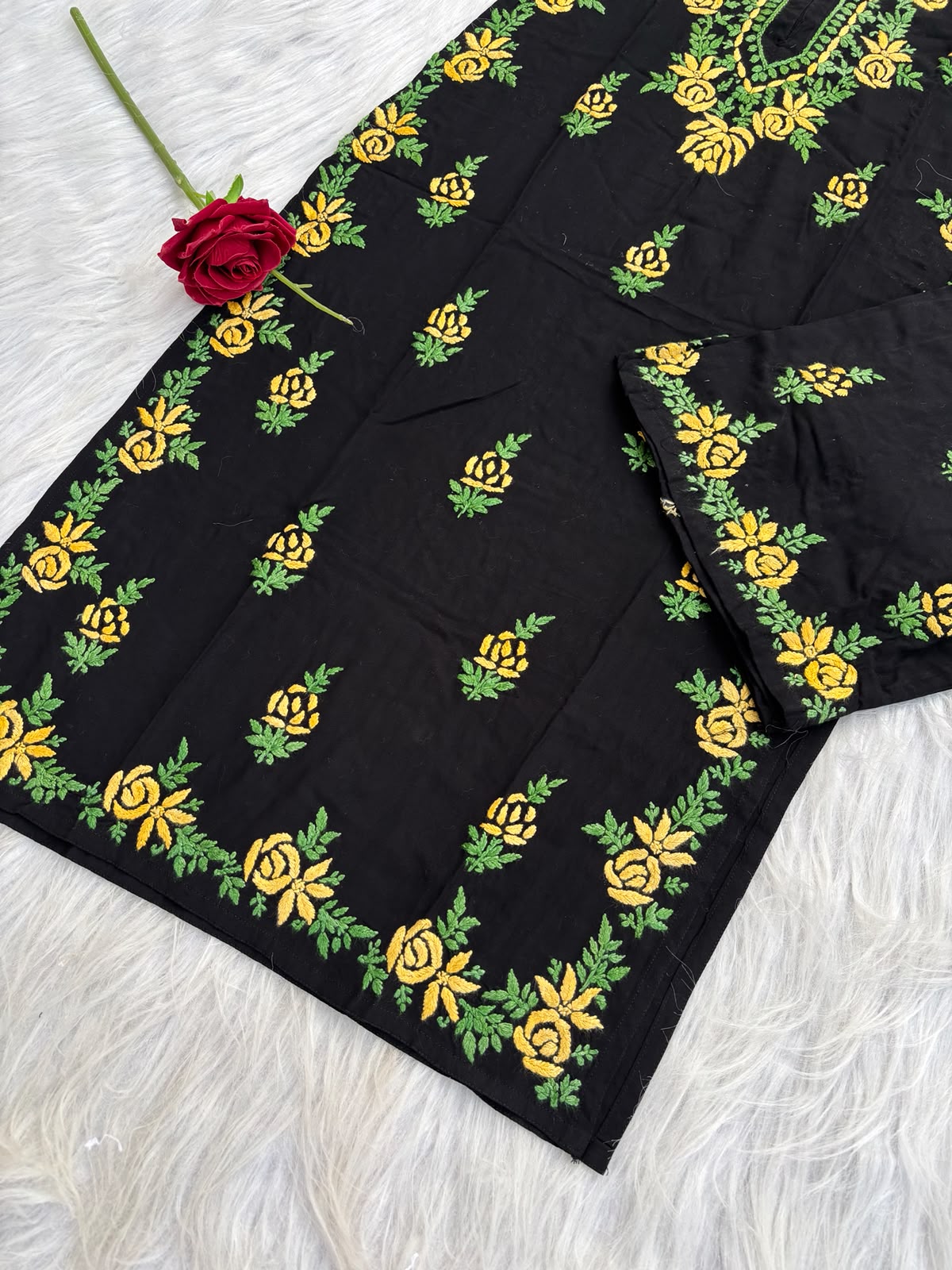 Sabah Rayon Handwork Chikankari Kurti Set - Yellow Colour