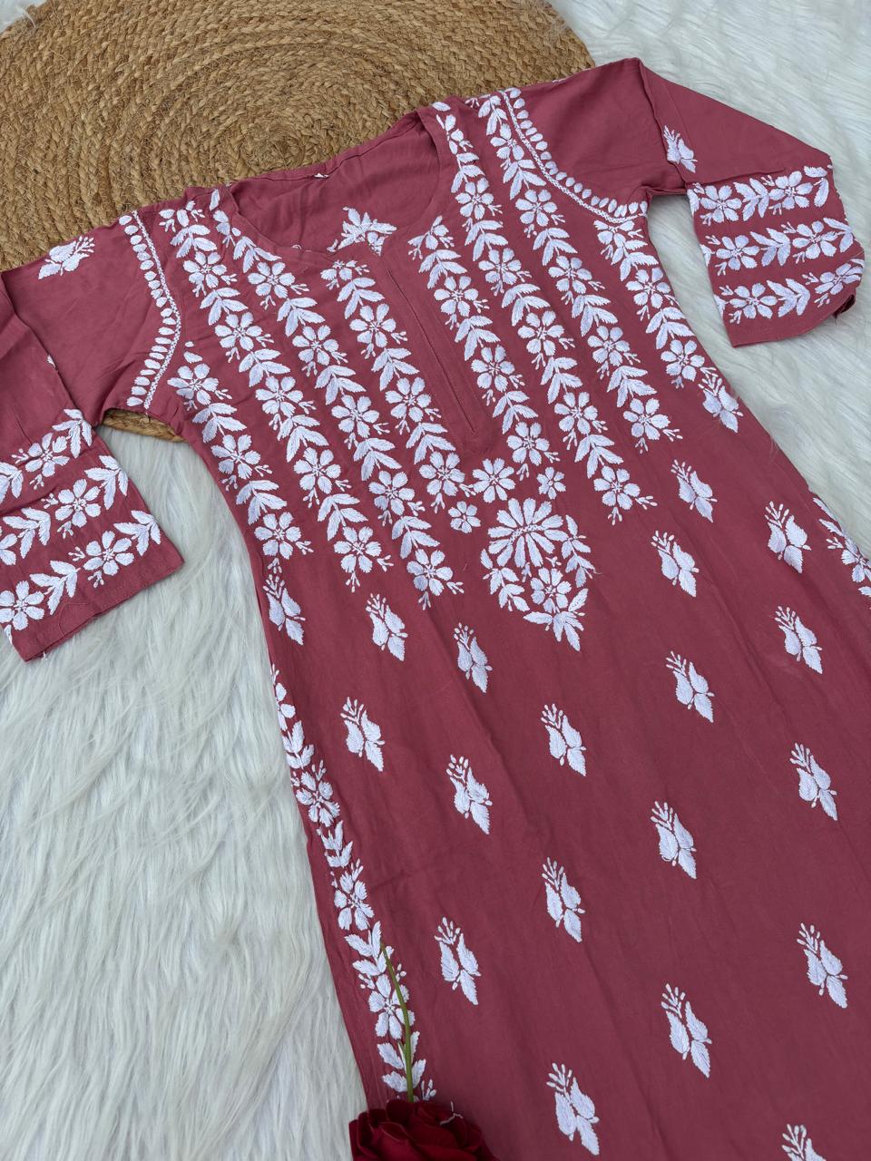 Zoobia Soft Rayon Handwork Chikankari Kurti - Gazri Colour