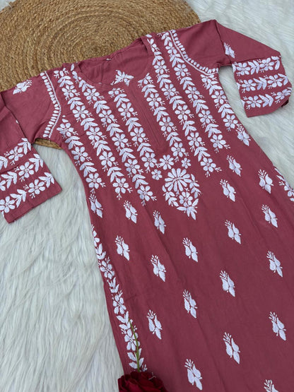 Zoobia Soft Rayon Handwork Chikankari Kurti - Gazri Colour