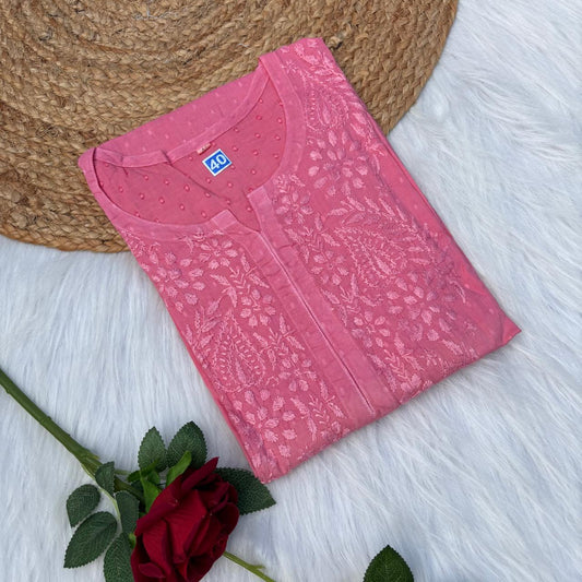 Tamanna Dobby Cotton Chikankari Kurti - Gazri Colour