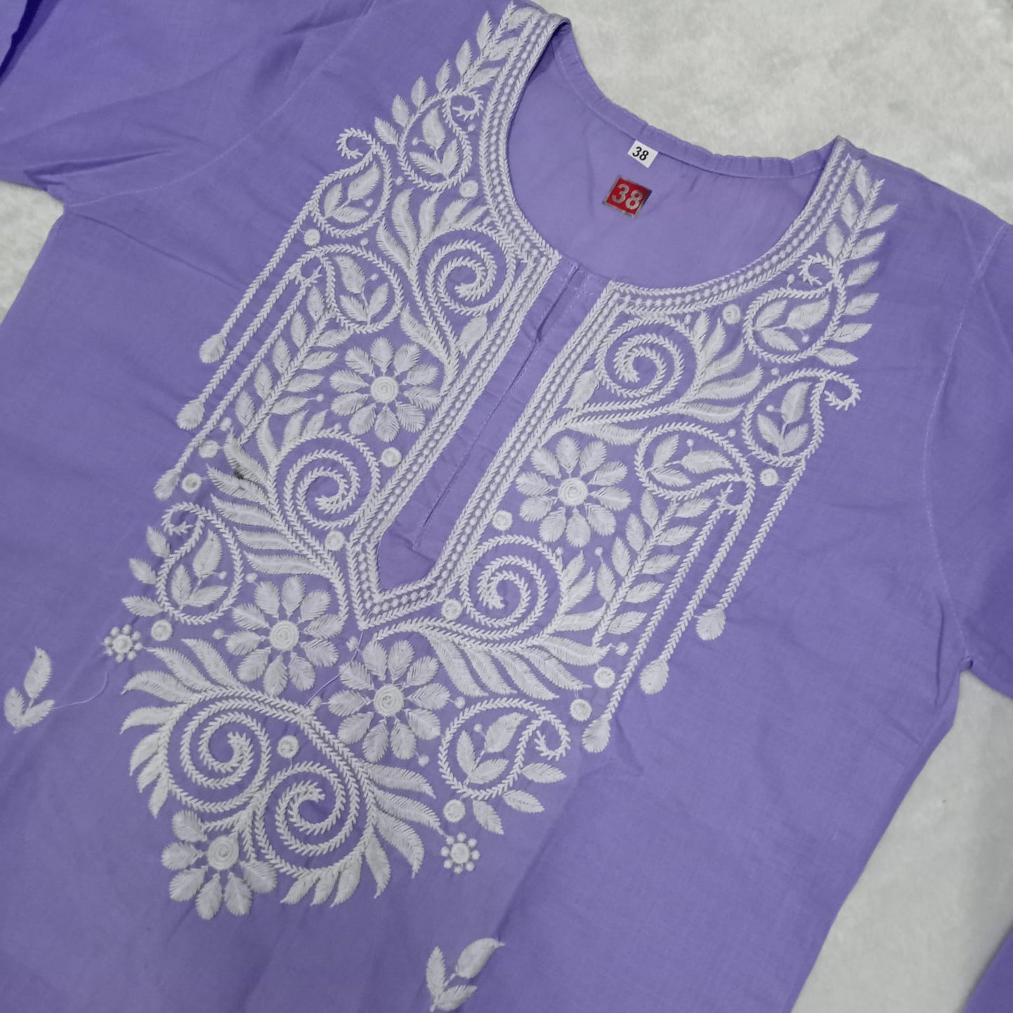 Cotton Machine Work Chikankari Kurti -Purple Colour