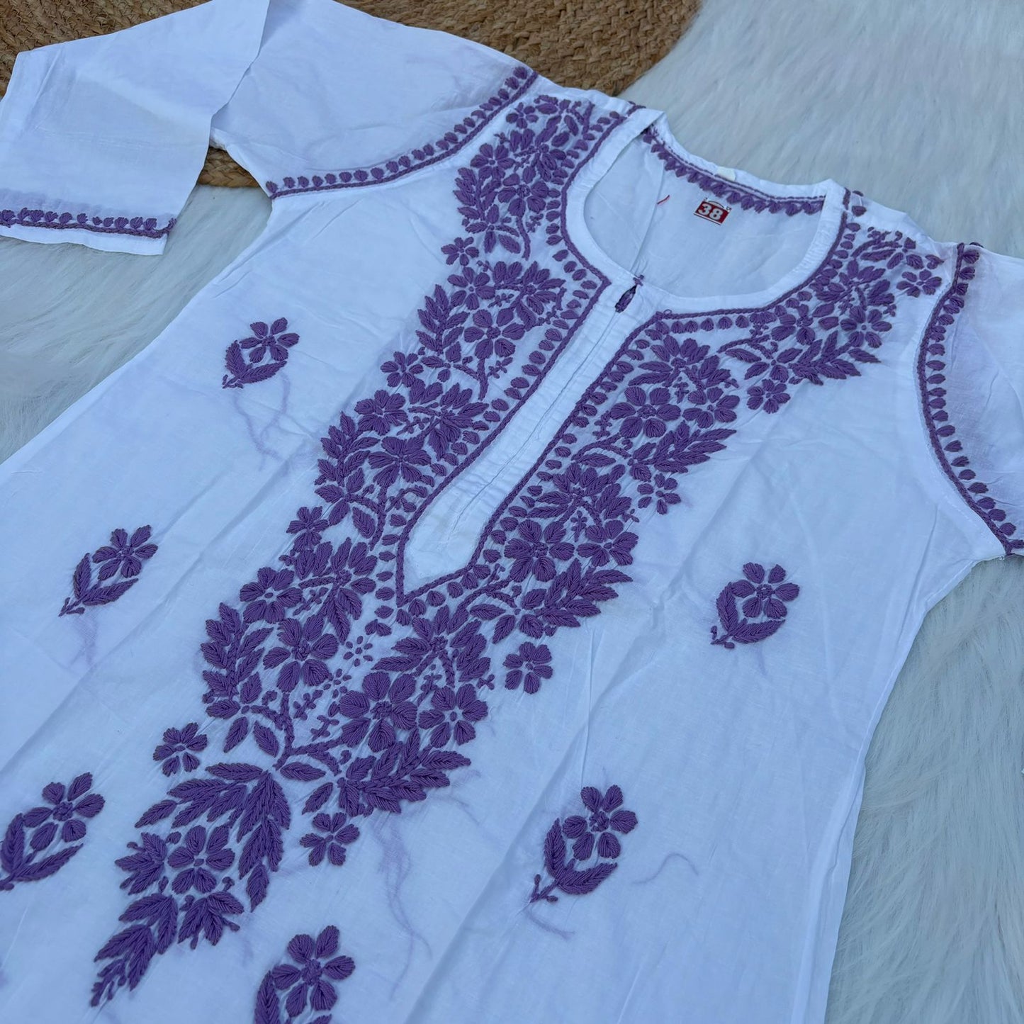 Shazana Pure Cotton Chikankari Kurti - Purple Colour