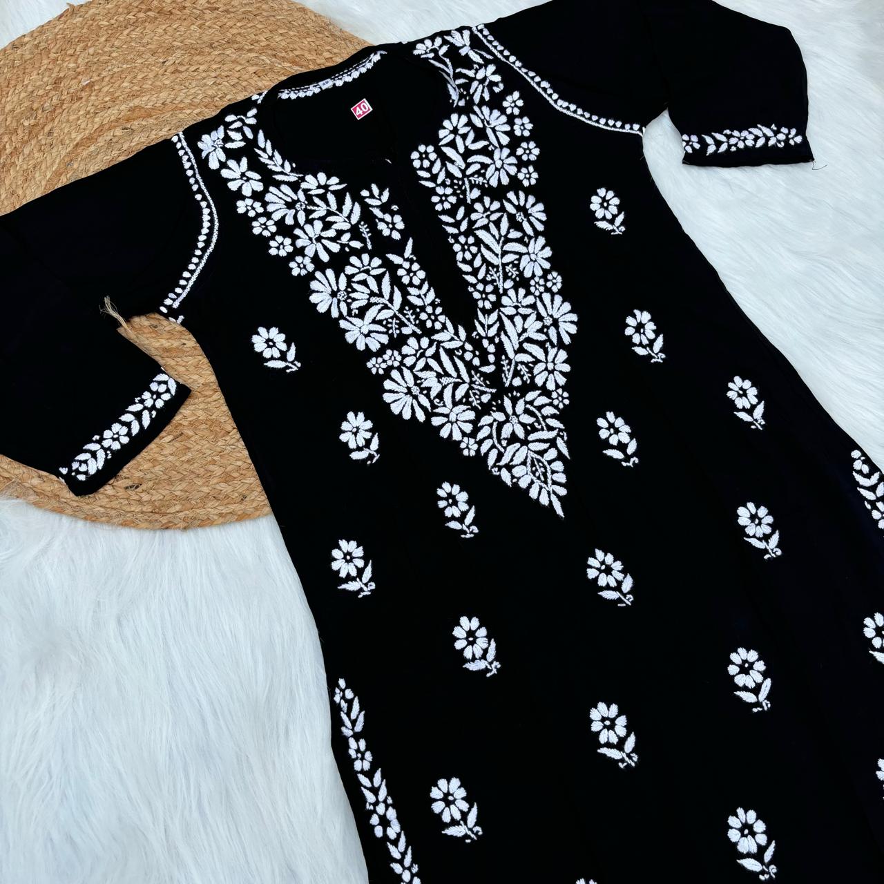 Avneet Kaur Inspired Modal Chikankari Kurti - Black  colour