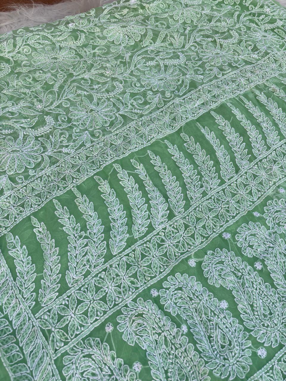 Shehnaz Georgette Full Jaal Saree with Unstitched blouse - Green Colour