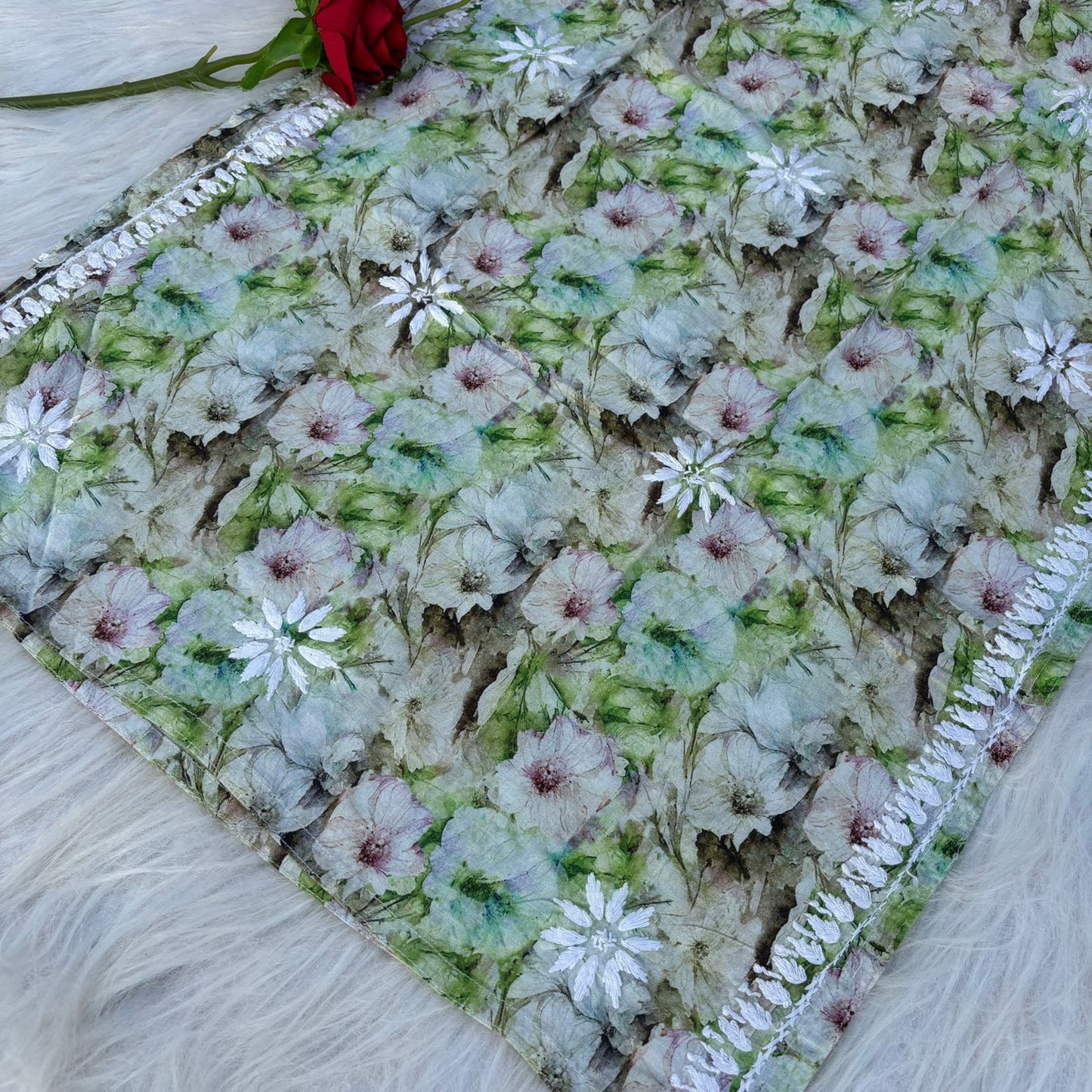 Fiza Pure Cotton Floral Lucknowi Chikankari Kurti - Green Colour