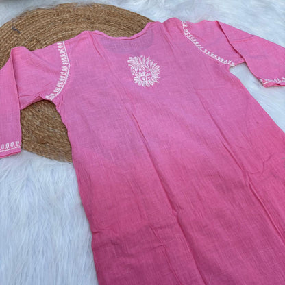 Isha Slub Cotton Chikankari Kurti - Peach color