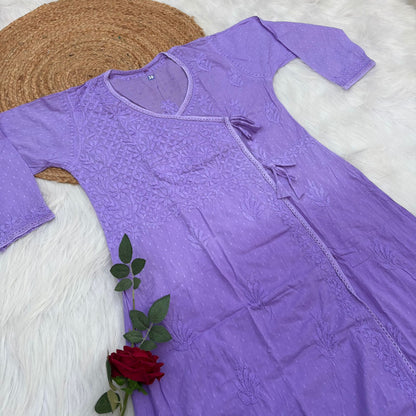 Shazia Ombre Shaded Dobby Cotton Chikankari Angarakha - Purple Colour
