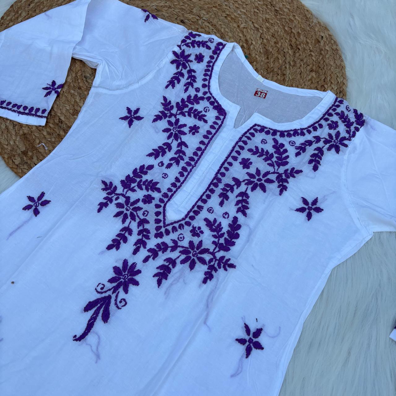 Shraddha Kapoor inspired Pure Cotton Chikankari Kurti - Purple Colour