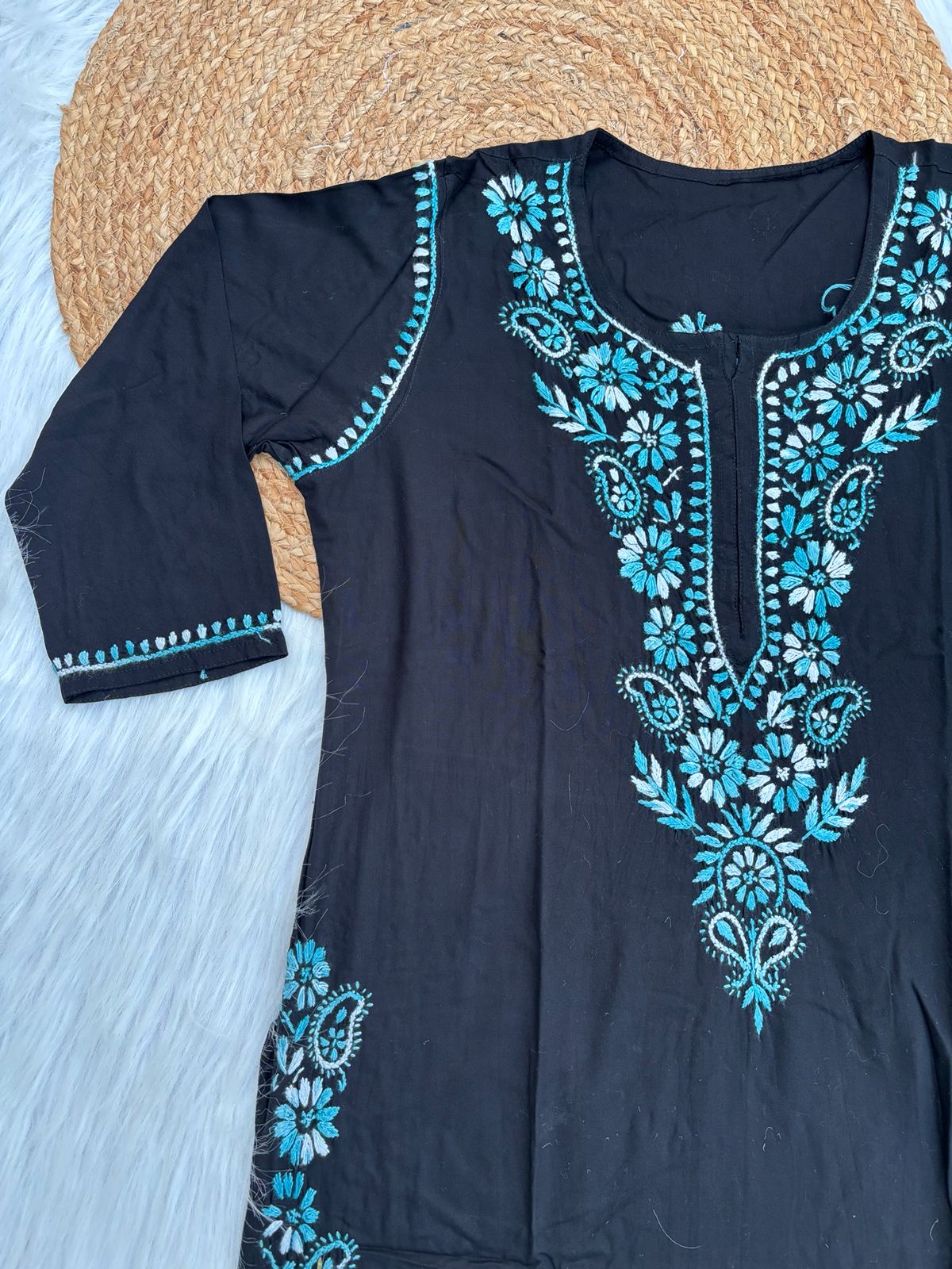 Ghada Soft Rayon Lucknowi Handwork Chikankari Kurti - Sea Green Colour