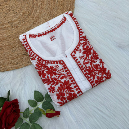 Shraddha Kapoor inspired Pure Cotton Chikankari Kurti - Red Colour - Chikankaar