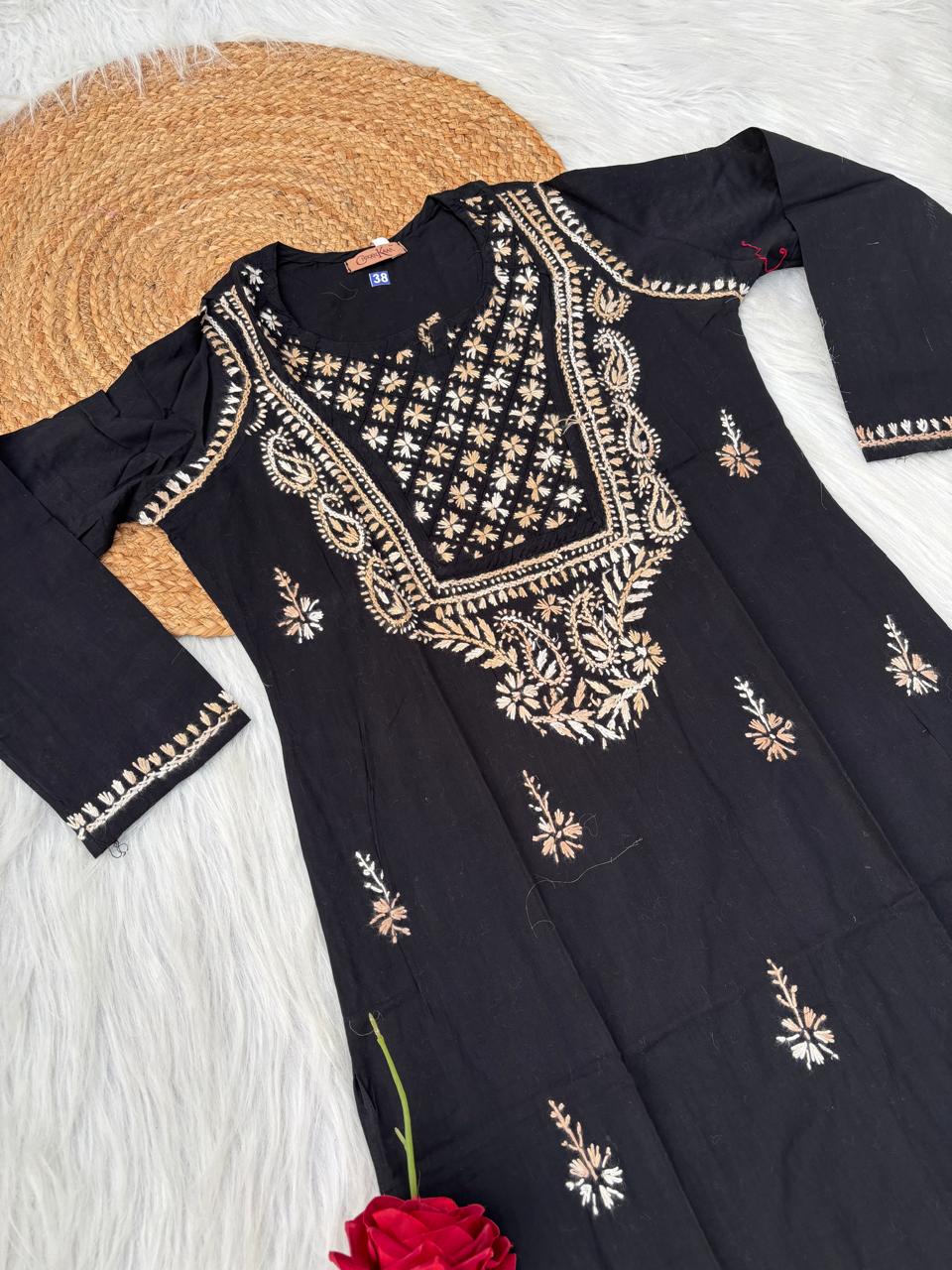 Maryam Handwork Cotton Lucknowi Chikankari Kurti - Yellow Colour