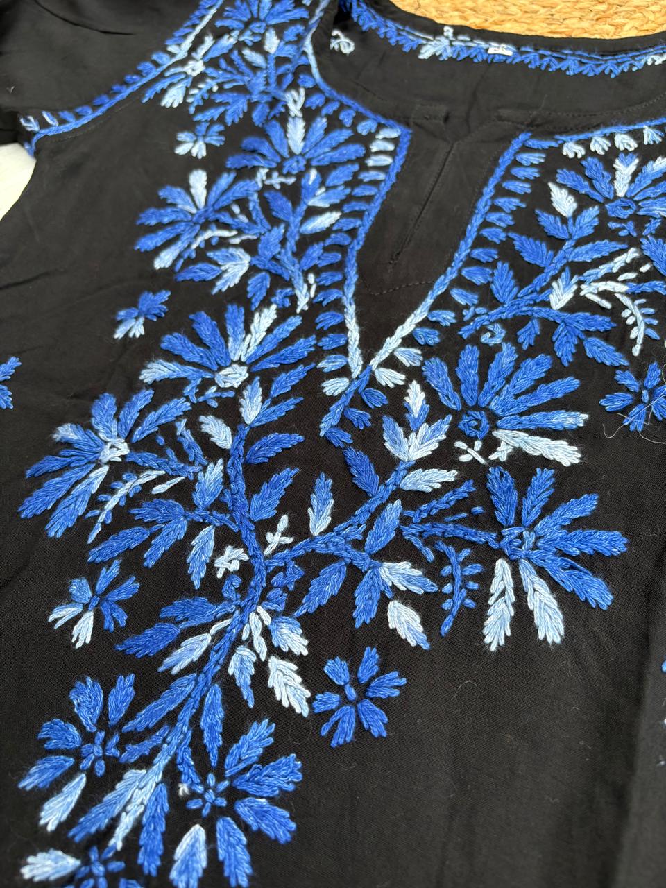 Mahek Soft Rayon Handwork Chikankari Short Kurti- Blue Colour