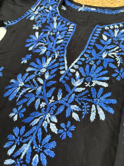 Mahek Soft Rayon Handwork Chikankari Short Kurti- Blue Colour