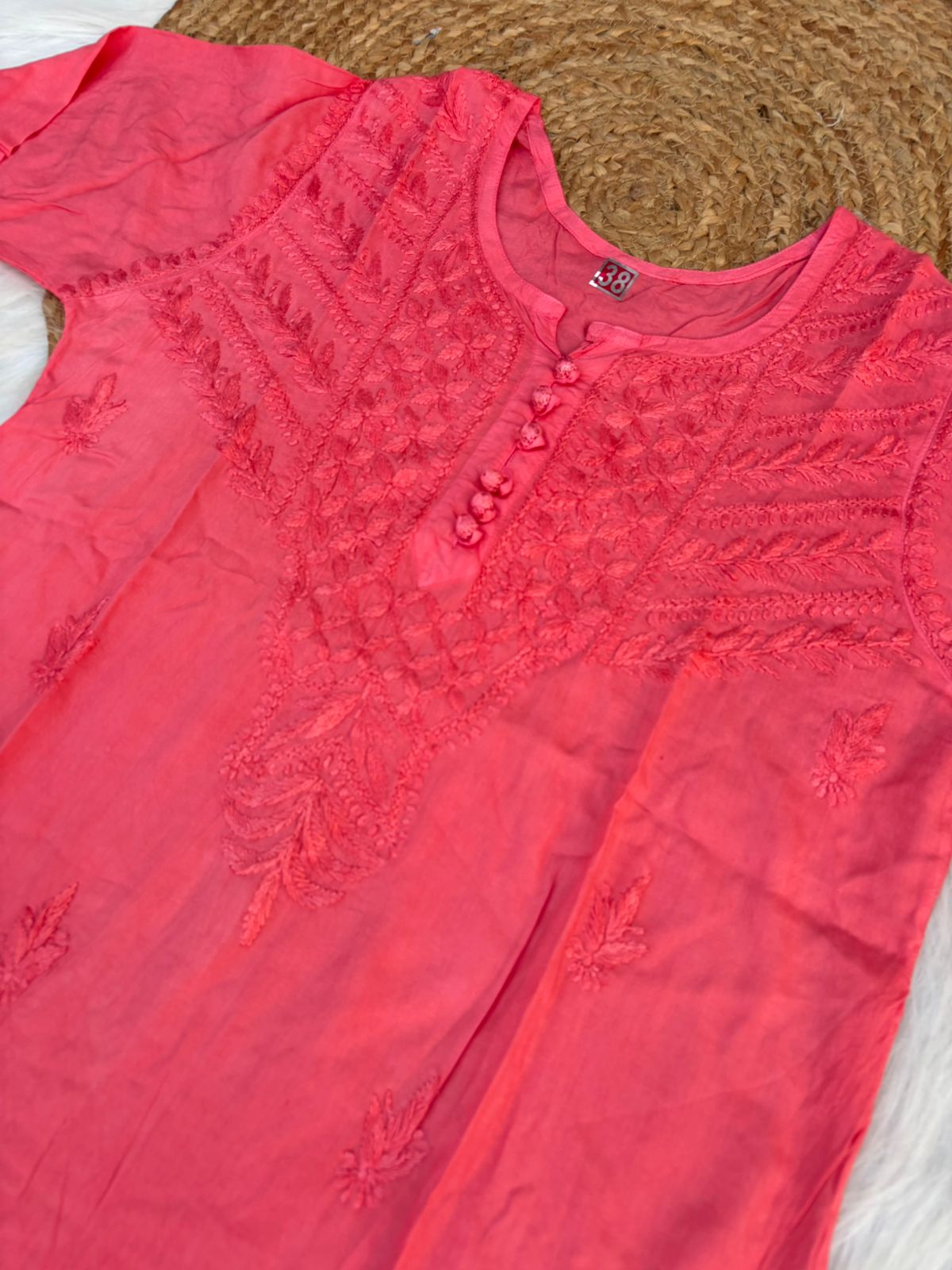 Zimal Dyeable Soft Rayon Chikankari Short Kurti - Dark Pink Colour