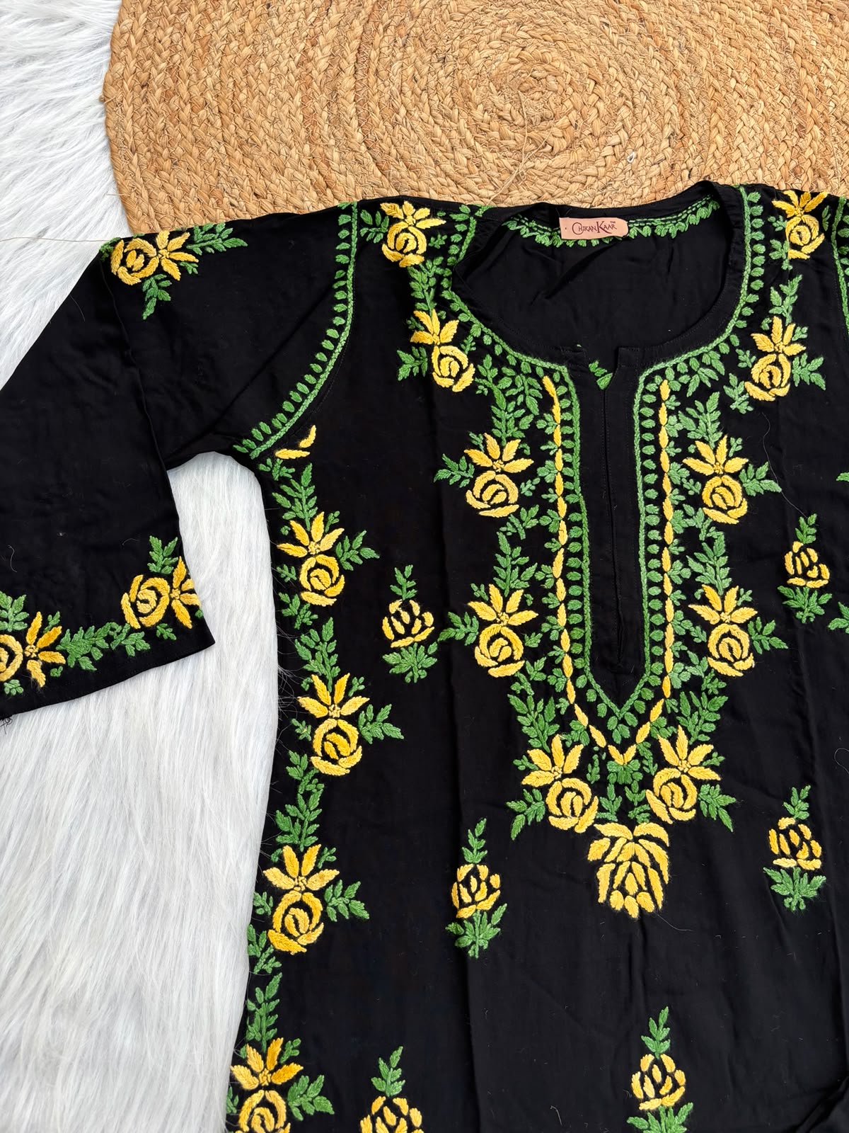 Sabah Rayon Handwork Chikankari Kurti Set - Yellow Colour