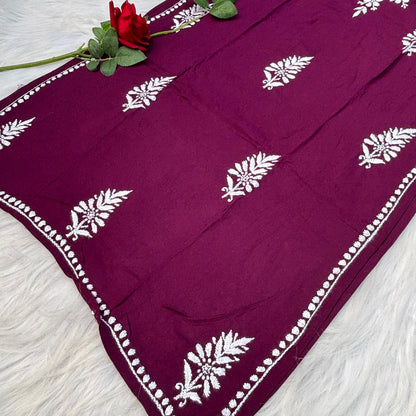 Safa Rayon Chikankari Noodle Strap Short Kurti -  Wine colour (Length - 38")