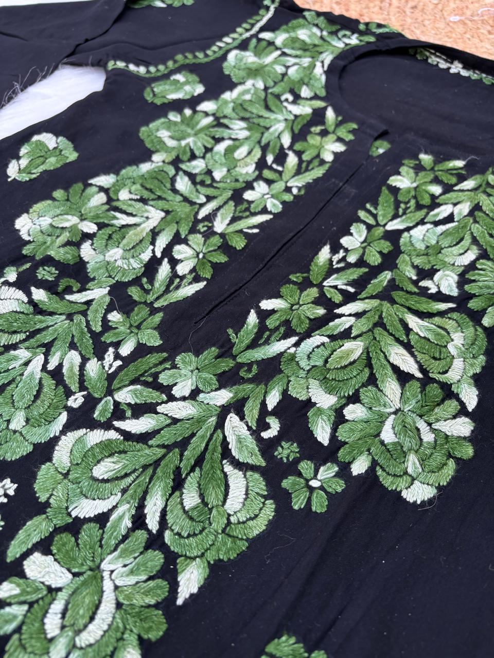 Rida Rayon Handwork Chikankari Kurti Set - Green Colour