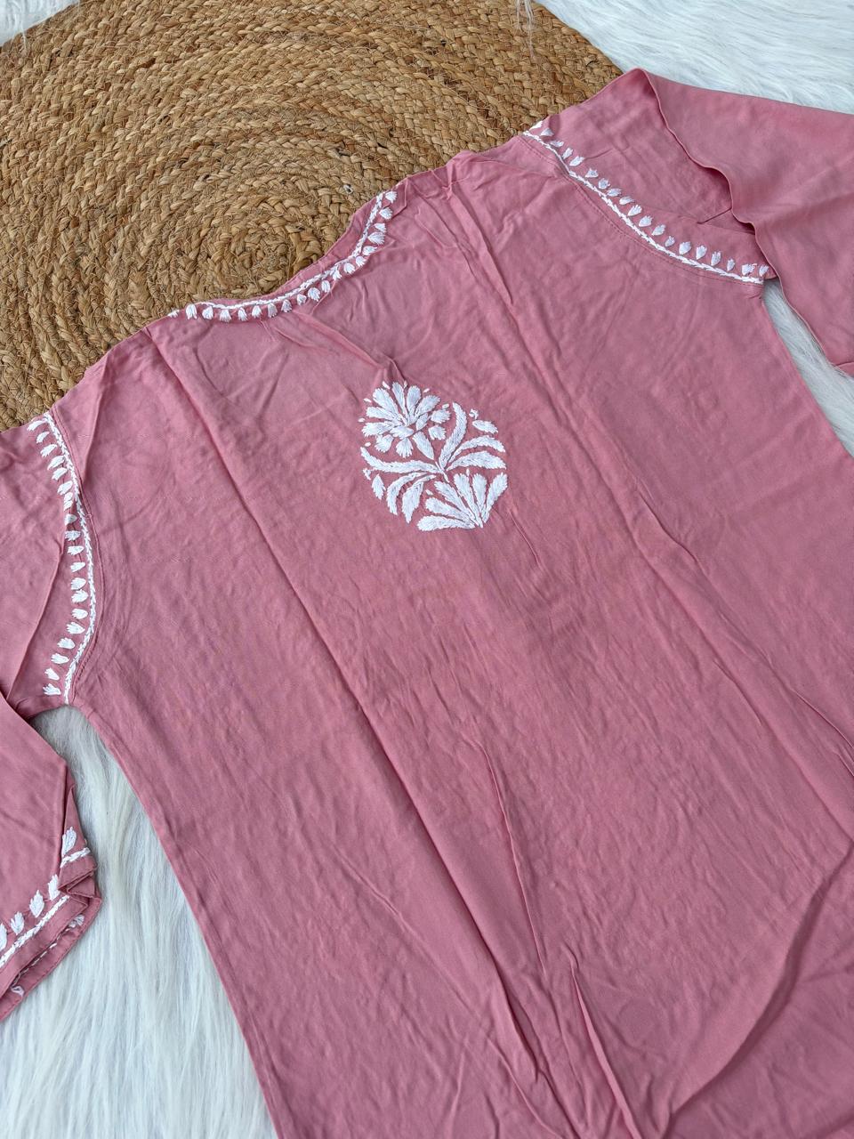 Hiba Soft Rayon Handwork Chikankari Kurti - Peach Colour
