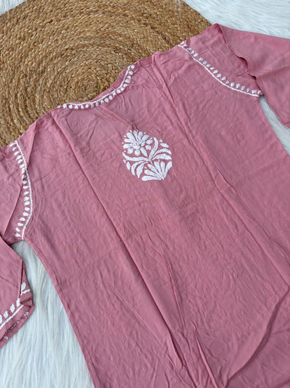 Hiba Soft Rayon Handwork Chikankari Kurti - Peach Colour