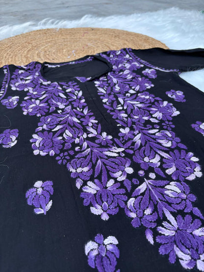 Rida Rayon Handwork Chikankari Kurti Set - Purple Colour