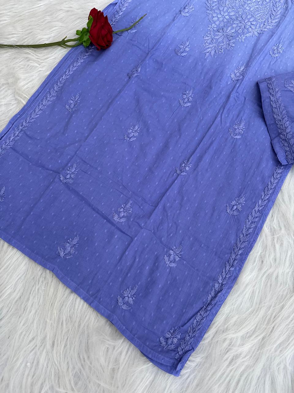 Nuha Dobby cotton Ombre shaded Lucknowi Chikankari Kurti Plazo Set - Lavender Colour