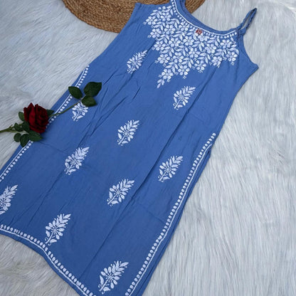 Safa Rayon Chikankari Noodle Strap Short Kurti -  Sky blue colour (Length - 38")