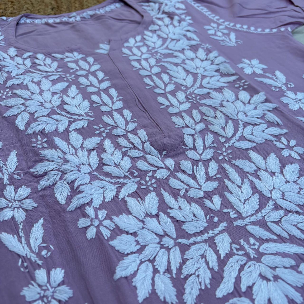 Samara Rayon Handwork Chikankari Kurti Plazo Set - Mauve Colour