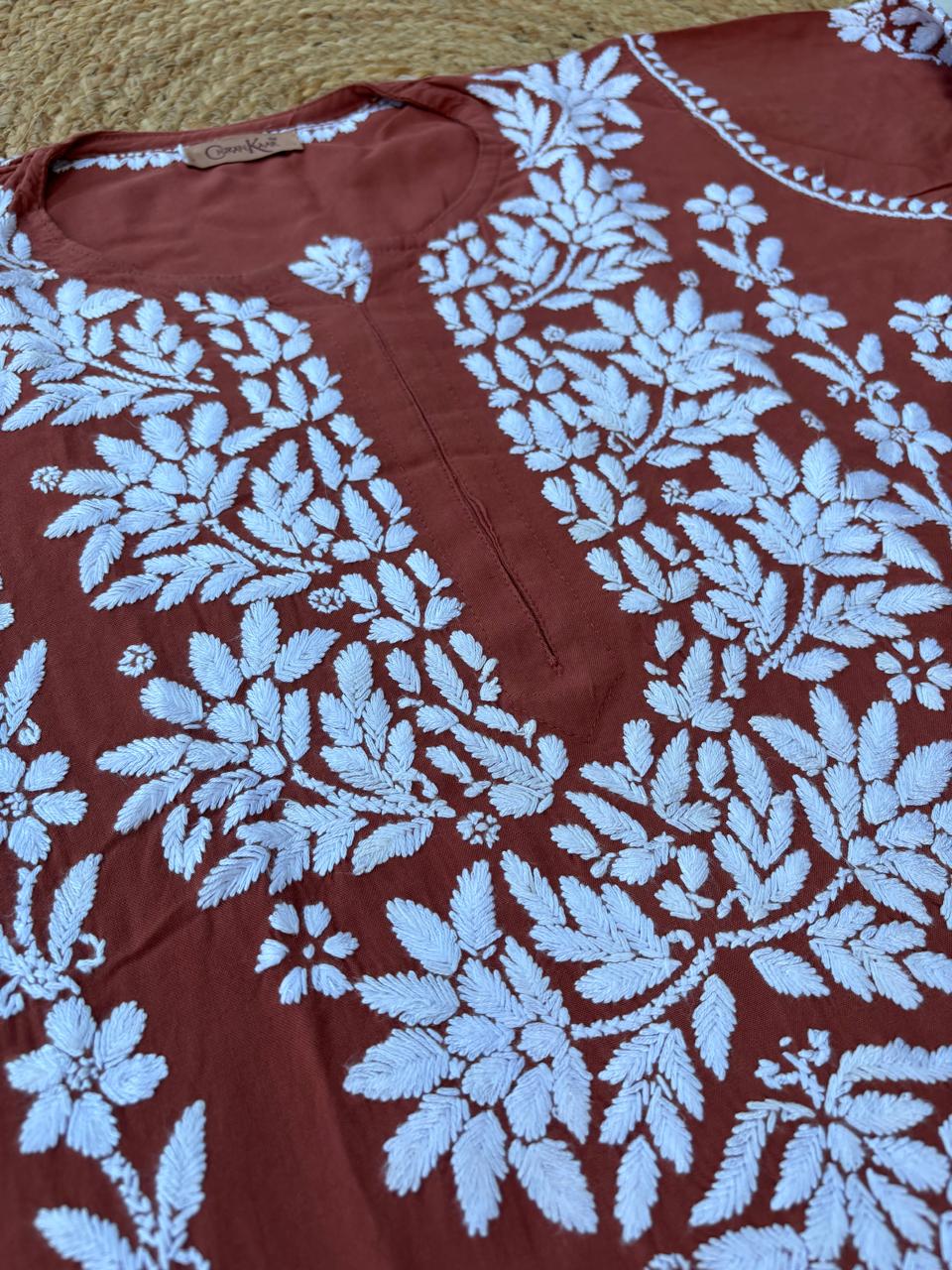 Samara Rayon Handwork Chikankari Kurti Plazo Set - Rush  Colour
