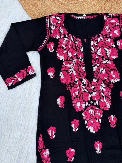 Rida Rayon Handwork Chikankari Kurti Set - Pink Colour