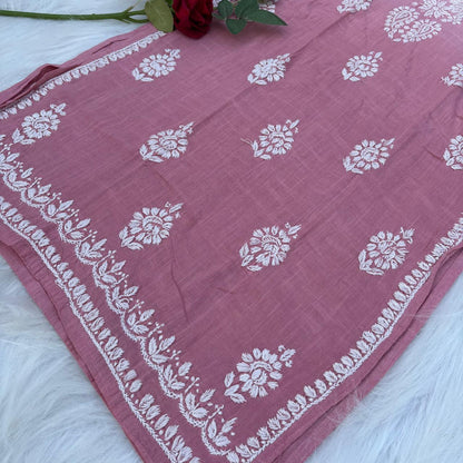 Isha Slub Cotton Chikankari Kurti - Blush colour