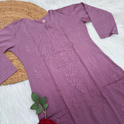 Tamanna Ombre Shaded Dobby Cotton Chikankari Kurti - Wine Colour