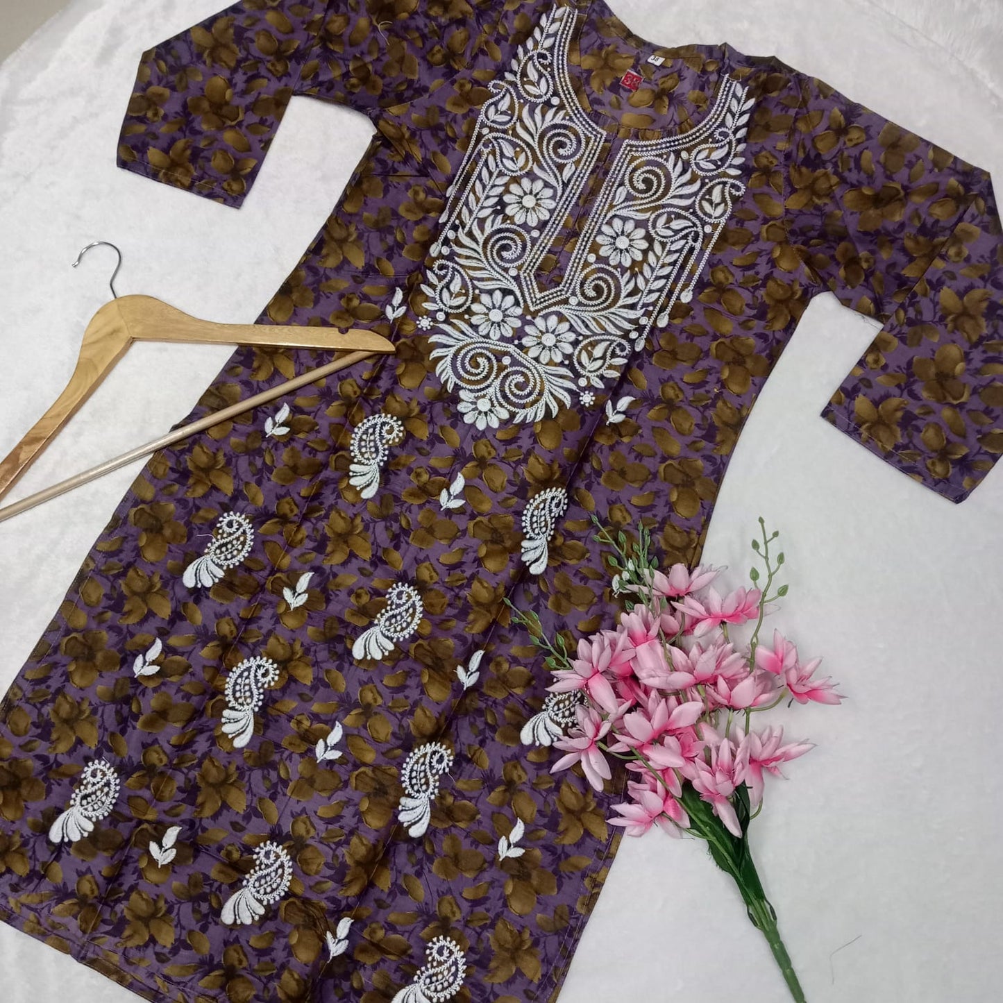 Cotton Silk Chikankari Machine Work Kurti - Purple Colour