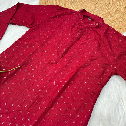 Ayaan Mens Cotton Chikankari Kurta - Maroon colour