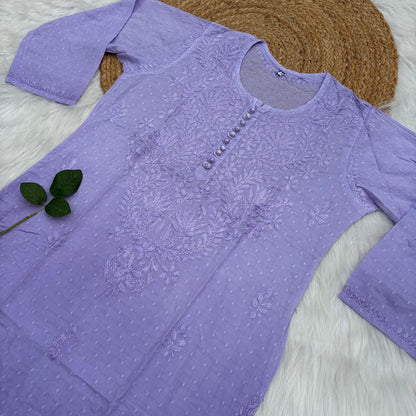 Farah Ombre Shaded Dobby Cotton Chikankari Kurti - Purple colour