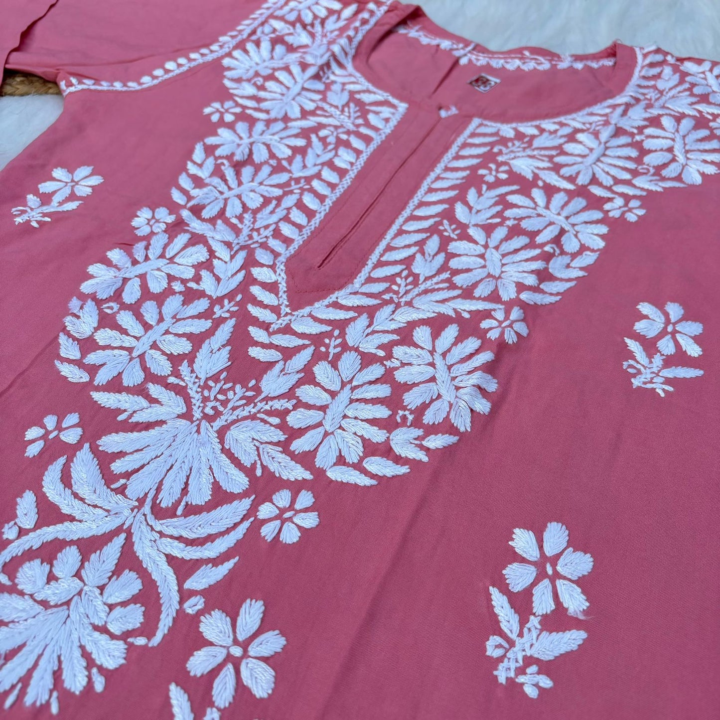 Hiba Soft Rayon Chikankari Kurti - Peach Colour