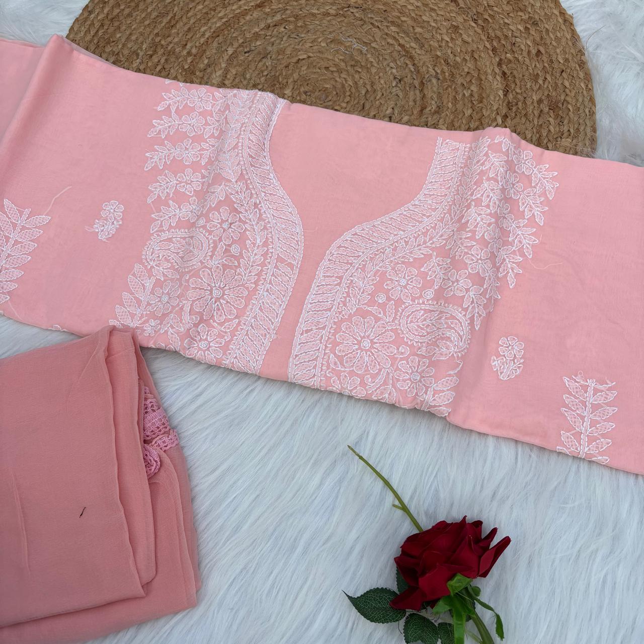 Madhuri Voile Cotton Chikankari Unstitched 3 pc set - Skin Colour