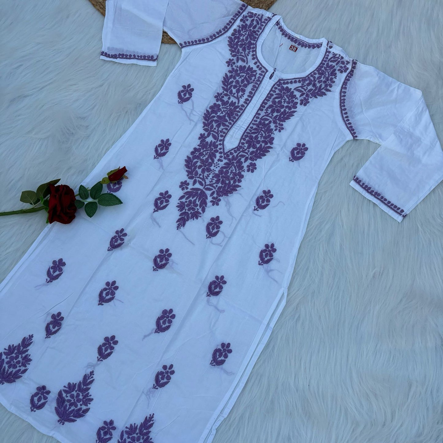 Shazana Pure Cotton Chikankari Kurti - Purple Colour