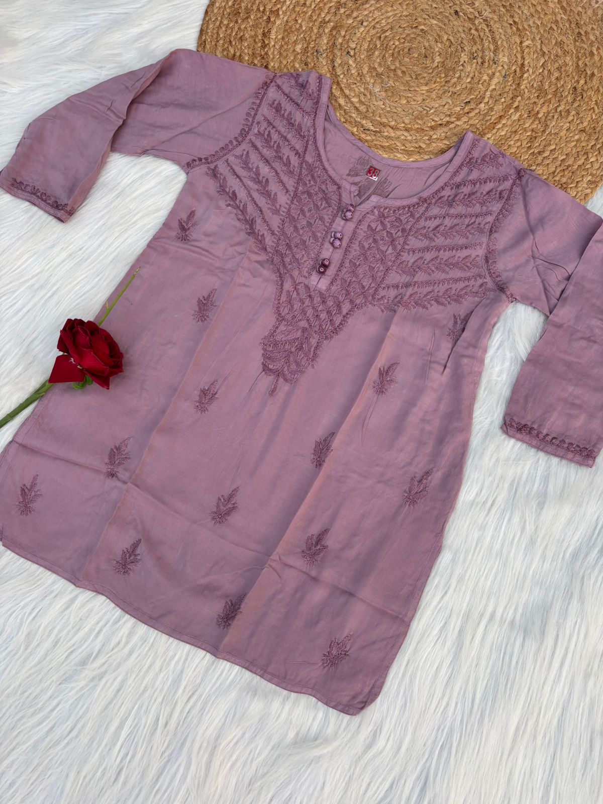 Zimal Dyeable Soft Rayon Chikankari Short Kurti - Mauve Colour