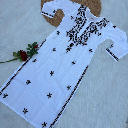 Shraddha Kapoor inspired Pure Cotton Chikankari Kurti - Black Colour - Chikankaar