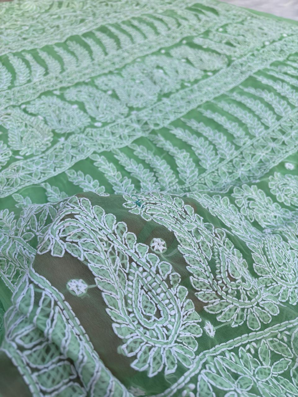 Shehnaz Georgette Full Jaal Saree with Unstitched blouse - Green Colour